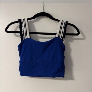 FP Movement by Free People Blue Crop Top with Striped Straps